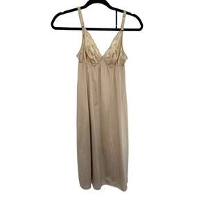 St Michael Nude Beige Empire Nightgown Slip Gown Dress Lace Size 14 Midi Vintage